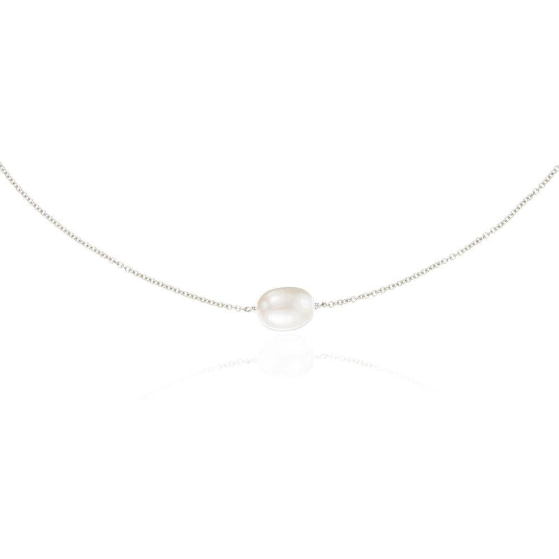 Solid White Gold Large Single Pearl Choker