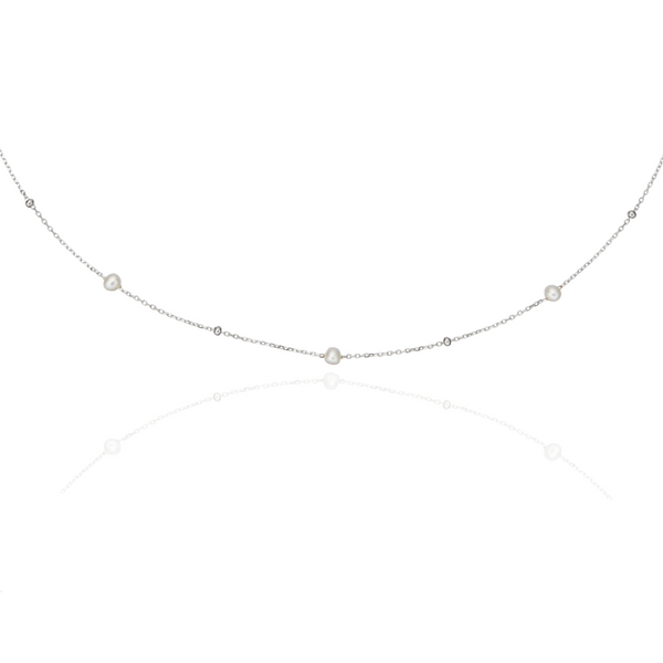Silver Five Pearl Satellite Necklace